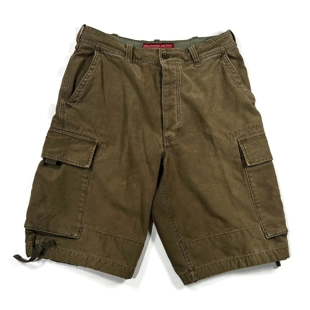 Abercrombie & Fitch‎ Cargo Shorts Green Heavy Button Fly 31 T-2083 Military